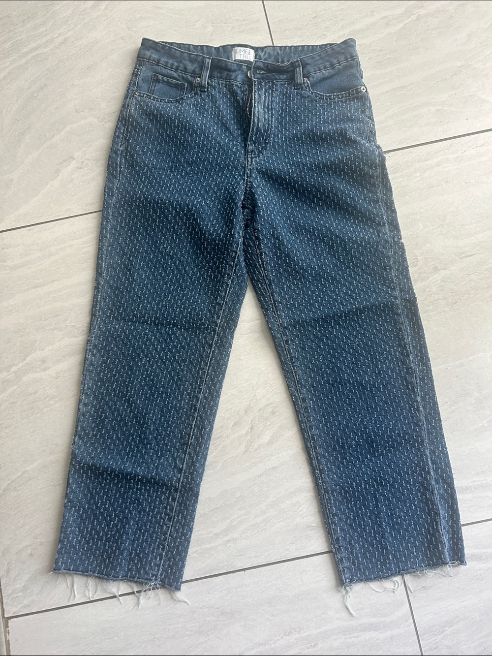 Time and Tru Women's Dark Blue Patterned Boyfriend Jeans